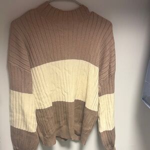 Market & Spruce Colorblock Cowl Sweater in Tan and Cream NWOT